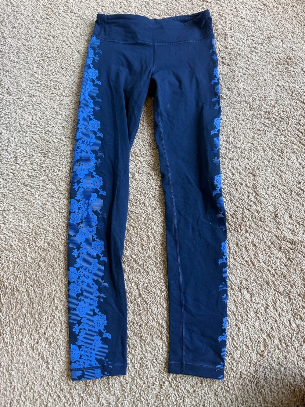 Athleta Girl Wish List Tight Navy Blue Floral Leggings Girls L/12